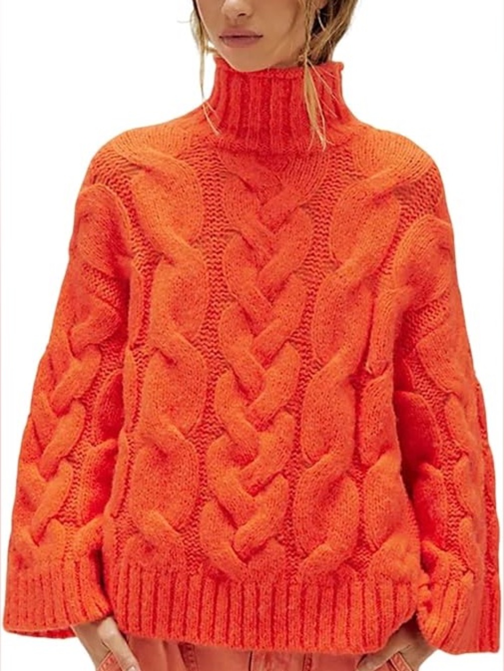 Free People
Clementine SoftSpun Cable Knit Alpaca Sweater Orange Tango Small